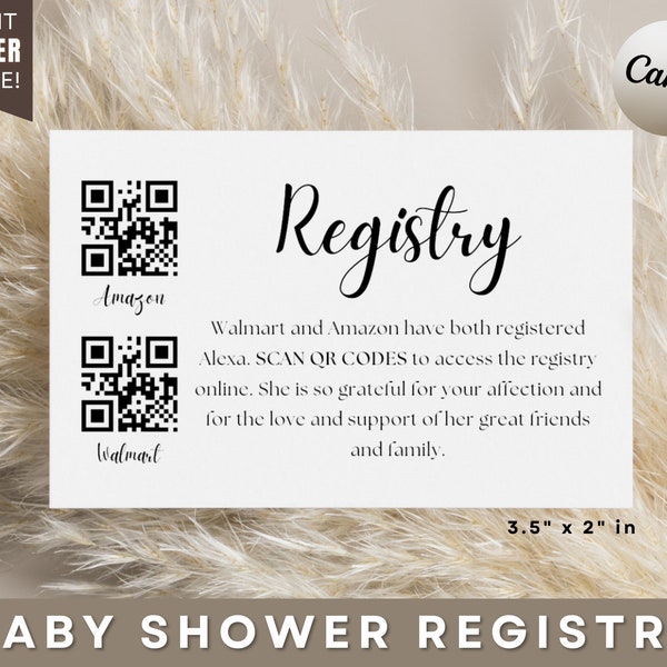 Baby Shower Registry Card with QR Codes for your online registry, Printable Gift Registry QR Code, How to Create a QR code Guide Included