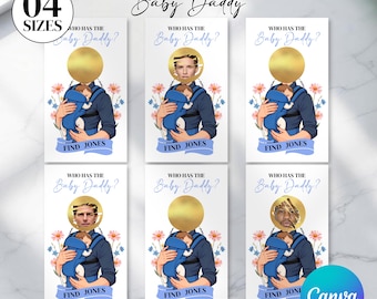 Who Has The Baby Daddy Game, Printable Baby Shower Game, Find Daddy Scratch Game, Editable Celebrity Scratch Off Cards, Canva Template