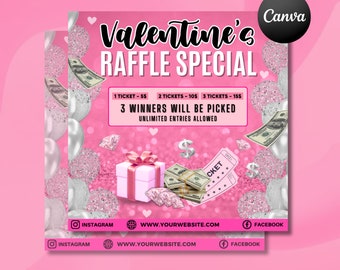 Raffle Flyer For Valentines Day, DIY Flyer Template Design, February Giveaway Flyer, Valentine's Raffle Ticket Flyer, Canva Editable Flyer
