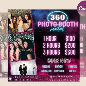 360 Photo Booth Verleih Flyer | DIY Event Fotografie Verleih Party Feier Photobooth Social Media Instagram Bearbeitbare Canva Vorlage
