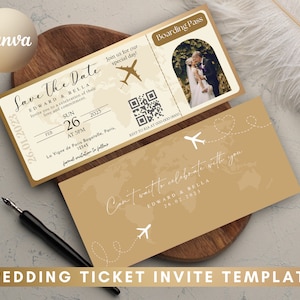 Ticket: bewaar deze datum met foto, huwelijksuitnodiging, aangepaste instapkaart, bruiloftsuitnodiging, kaart bruiloft, instapkaart, Save The Date-kaart