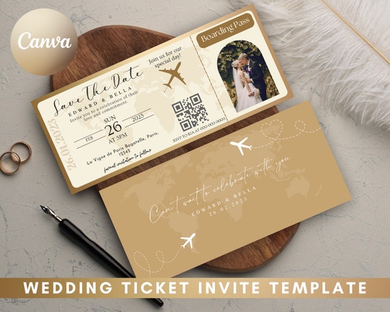 Ticket Save The Date With Photo, Wedding Invitation, Custom Boarding Pass, Wedding Invite, Ticket Wedding, Boarding Pass, Save The Date Card
