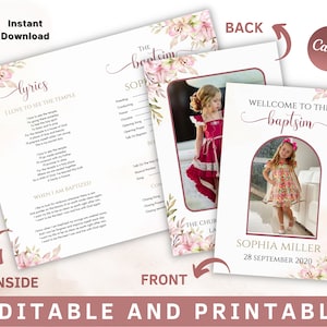 Baptism program lds, Editable LDS Baptism Program Template, LDS Baptism Program, baptism programs, Customizable Template, Instant Download