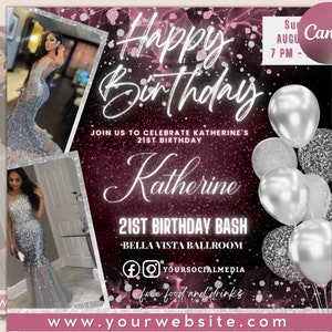 Birthday Flyer, Custom Editable Templates, Instagram Business Canva Flyer, Print At Home, Instant Download, DIY Template, Birthday Glam