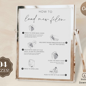 How To Load New Film Camera Instructions Sign | Instax Mini 11 Photo Guestbook Sign | Wedding Reception Photo Signs Template Editable,Instax