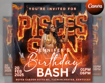 Pisces Birthday Flyer, Pisces Flyer, Birthday flyer, Pisces Bash Flyer, Bday Flyer, Birthday Event, Invitation Flyer, Canva Template