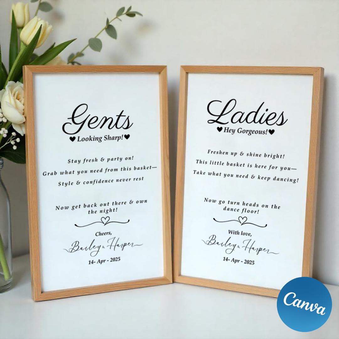 Modern Wedding Bathroom Sign, Wedding Bathroom Template, Ladies Bathroom Sign, Mens Bathroom Sign, Event Bathroom Sign, Canva Template