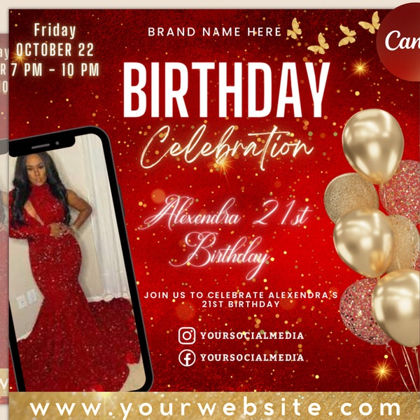 Birthday Flyer Template| DIY Golden Goddess Bday Social Media Instagram Invitation RSVP Boutique Hair Lash Nails Beauty Editable Canva Flyer