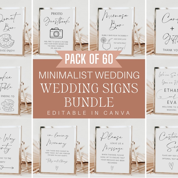 Wedding Signs Template Bundle, Wedding Signs Bundle, Minimalist Wedding Bundle, Reception Sign Bundle, Editable Template Sign Bundle