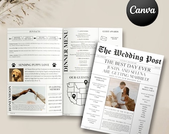 Zeitung Hochzeitsprogramm, bearbeitbare Hochzeit Zeitung Programm Vorlage, Hochzeitszeitung Canva bearbeitbare Zeitung Vorlage Sofortiger Download