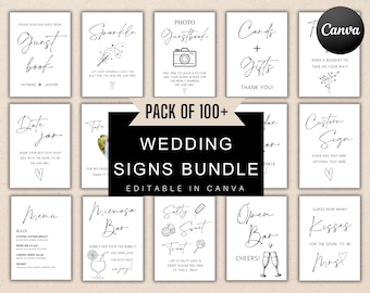 Minimalist Wedding Signs Bundle, +100 Wedding Signs Set, Modern Reception Table Signs Template, Printable Wedding Signage Bundle