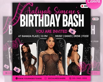 Birthday Flyer, Birthday Girl, Birthday Template, DIY Golden Goddess Bday Social Media Instagram Invitation. Hair Lash Nails  Canva Flyer