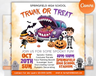 EDITABLE Trunk or Treat, Halloween Flyer, Trunk or Treat Invitation Printable Halloween Invitation, Community Event, Halloween Party Invite