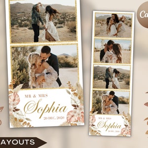 Wedding Photobooth template 2x6 4x6 6x4 With Boho Theme Wedding Photo Booth Template With 3 Sizes, Wedding Photo Booth Canva Template