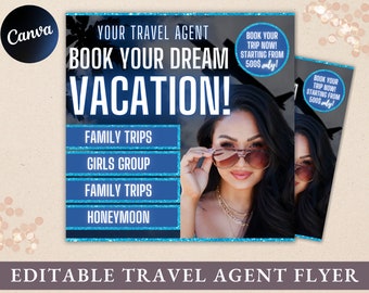 Travel Agent Flyer, DIY E-Flyer Template, Travel Flyer, Vacation Flyer, Travel Agency, Social Media Flyer, Canva Editable, Instant Download