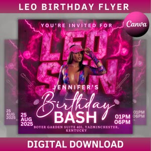 Leo Season Party Flyer, Birthday Szn Flyer, Leo Invitation Flyer, Leo Birthday Event, Social Media Flyer, Premade Flyer Template