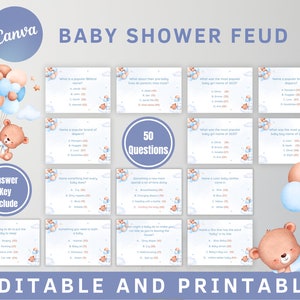 Blue Baby Shower Friendly Feud Game, Printable Baby Shower Game Baby Family Feud Party Game, Baby Shower Group Game, Mother to Be Party Game