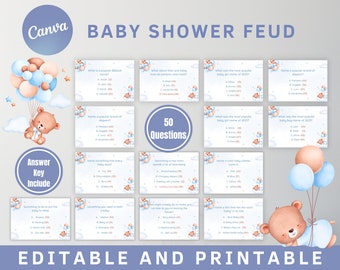 Juego de pelea amigable con baby shower azul, juego de baby shower imprimible, juego de fiesta de pelea familiar para bebés, juego de grupo de baby shower, juego de fiesta para madre a ser