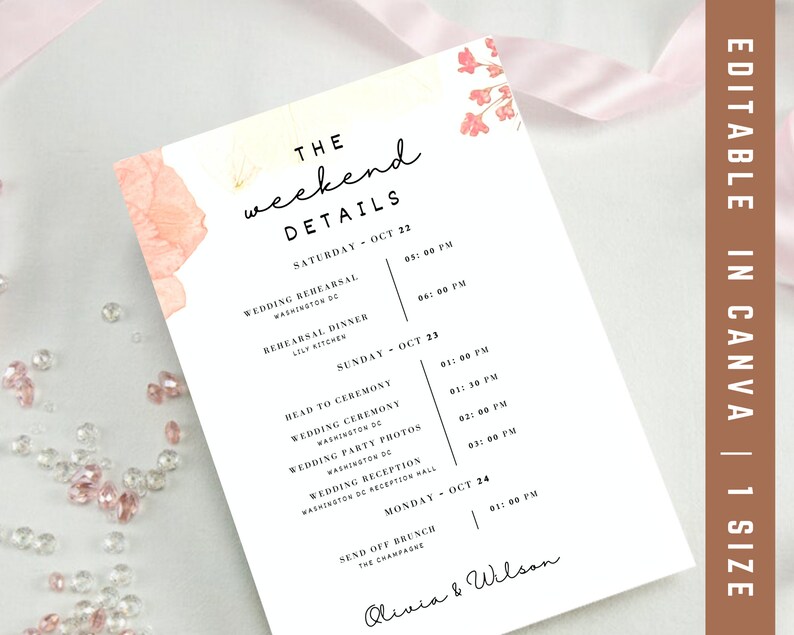 Wedding Weekend Timeline Wedding Itinerary Template Wedding - Etsy