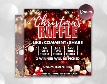 Christmas Raffle Flyer, Christmas Flyer, DIY Flyer Design Template, Giveaway Flyer, Social Media Flyer, Premade Business Flyer