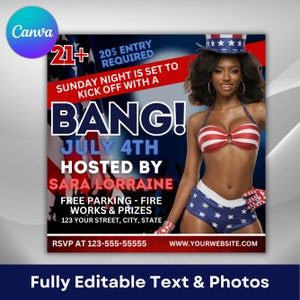 4th of July Flyer, 4th of July Party Flyer, Independence Day Flyer, DIY Flyer Template, Social Media Post, Canva Flyer, Instant Download