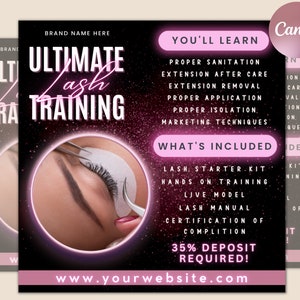 Lash Class Flyer Set | Course Flyer | Lash Training Course | Book Now Training | Lash Extension Flyer | Beauty Class Flyer | Edit In Canva