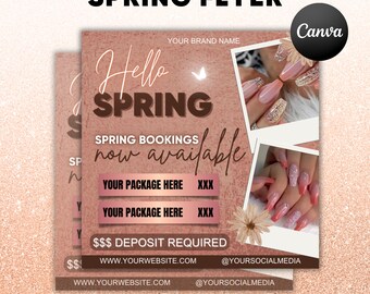 Spring Nails Booking Flyer, Nails Tech Flyer, March Bookings, Spring Flyer, Nail Book Now Flyer, Canva Template, Instant Download, Flyer