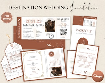 Destination Wedding Invitation, Boarding Pass Invitation, Printable Passport Wedding Invitation, Travel Theme Wedding, Travel Wedding Bundle