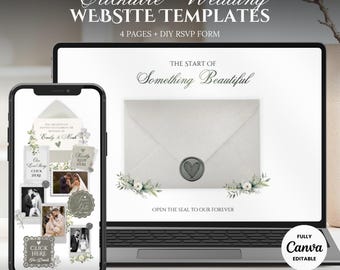 Floral Wedding Website Template,Canva Wedding Web Invitation, Online RSVP, Wedding Countdown, Interactive Map, Canva Website Invite