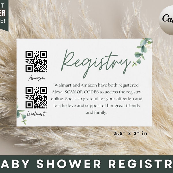 Baby Shower Registry Card with QR Codes for your online registry, Printable Gift Registry QR Code, How to Create a QR code Guide Included