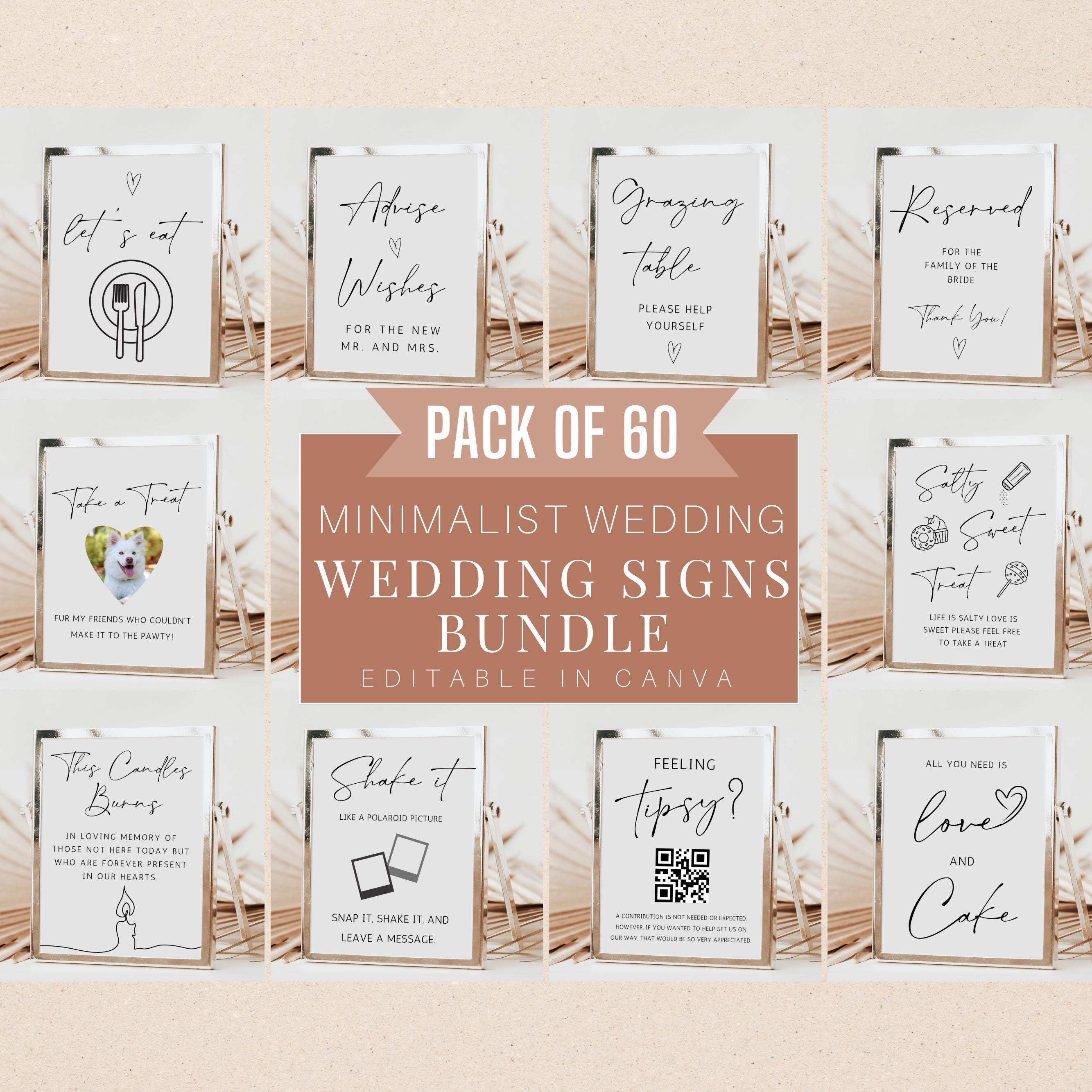 Minimalist Wedding Signs Bundle, Printable Wedding Signs Templates, Reception Table Signs, Modern Wedding Signage Bundle, Canva Editable