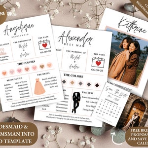 Modèle de carte d'informations de demoiselle d'honneur modifiable avec Canva, modèle de garçon d'honneur de demoiselle d'honneur, informations personnalisables sur le mariage, carte de proposition de demoiselle d'honneur