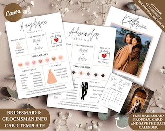 Canva Bearbeitbare Brautjungfer Info-Karte, Brautjungfer Vorschlag Karte Canva Vorlage, Brautparty Info-Karte, Brautjungfer Detail-Informationskarte