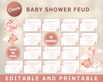Juego de pelea amigable con baby shower rosa, juego de baby shower imprimible, juego de fiesta de pelea familiar para bebés, juego de grupo de baby shower, juego de fiesta para madre a ser