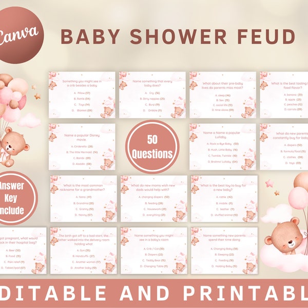 Pink Baby Shower Friendly Feud Game, Printable Baby Shower Game Baby Family Feud Party Game, Baby Shower Group Game, Mother to Be Party Game