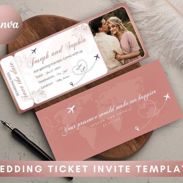 Save The Date Boarding Pass, Plane Ticket Save The Date,  Destination Wedding, Ticket Wedding, Travel Wedding, Instant Download