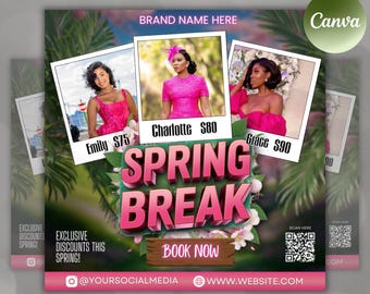Spring Booking Flyer, Spring Sale, Spring Break Sale Flyer, DIY Flyer Template Design, Spring Flyer, Hair Lash Nail Makeup Braids Wigs Canva