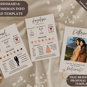 Canva Editable Bridesmaid Info Card, Bridesmaid Proposal Card Canva Template, Bridal Party Info Card, Bridesmaid Detail Information Card