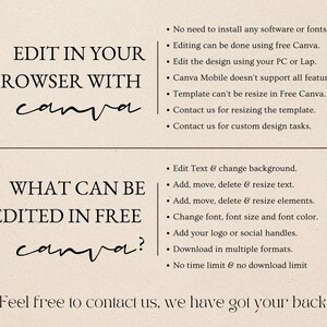 May include: A graphic design template for a social media post or website banner. The text reads "Edit in your browser with Canva" and "What can be edited in free Canva?" The text is in black and the background is a light beige color.