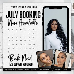 July Booking Flyer, Appointent Available Flyer, DIY Summer Flyer, Summer Sale Flyer, Social Media Flyer, Canva Template, Instant Download