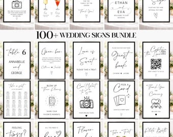 Minimalist Wedding Sign Template Bundle, Modern Boho Reception Signs (Editable)