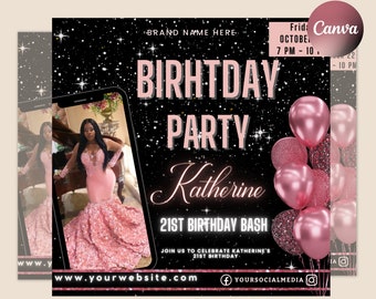 Volante de cumpleaños, invitación para cumpleañera, volante de feliz cumpleaños, invitación para fiesta de cumpleaños, volante de cumpleaños para niña, invitación para fiesta de cumpleaños