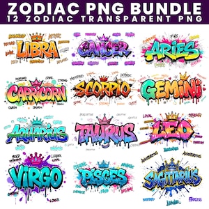 Sternzeichen-PNG-Bundle, Zwillinge-Sternzeichen-Graffiti-PNG-Bundle, Horoskop-Designs für Sublimation, druckbare Astrologie-Zeichen-Bundle, Sternzeichen-Kunst für T-Shirts Bild 1