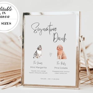 Dog Signature Drink, Signature Cocktail, Wedding Pet Sign, Signature Drinks Pet, Signature Drink Dog, Pet Signature Sign, Signature Drinks