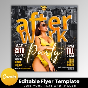 After Work Party Flyer, Night Club Flyer, DJ Party Invitation, Drink Party Flyer, Saturday party, Canva Editable Template, Instant Download