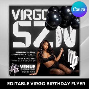 Animated Motion Virgo Birthday Invitation Flyer, Birthday Girl, Party Flyer, Celebration Flyer, Birthday Event invite, Canva Flyer Template