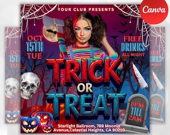 Halloween Party Flyer, Social Media Party Announcement Flyer, DIY Flyer Design, Editable Halloween Party Invitation, Canva Template DIY