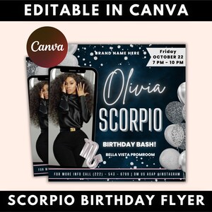Scorpio Birthday Flyer, Scorpio Birthday Invitation, Birthday Flyer, Scorpio Bash Flyer, Scorpio Season, Birthday Flyer Template For Woman