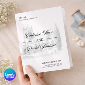 Modèle de programme de mariage catholique, programme de mariage plié sur toile éditable, modèle de programme de cérémonie de mariage, téléchargement immédiat