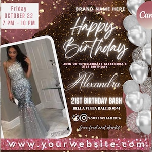 Birthday Flyer, Birthday Flyer Girl, Custom Editable Templates, Happy Birthday Flyer, Birthday Party Invitation, Birthday Girl Invitation